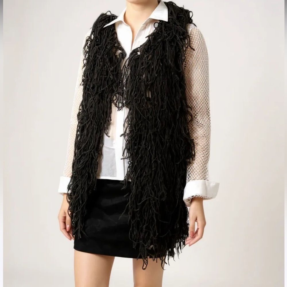 Dark Charcoal Long Fringe Vest NEW